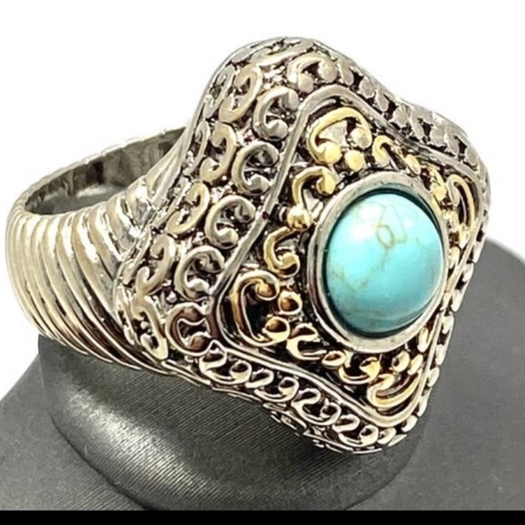 Crafted by Overlay Two-Tone bohemian Turquoise Ring size 7 women’s ring - Picture 4 of 4